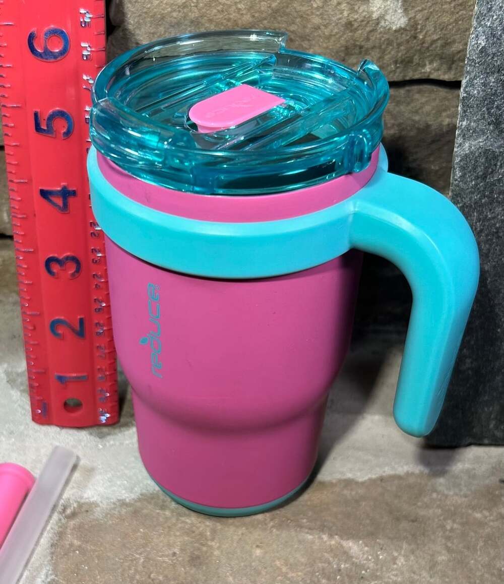 Reduce Coldee Kids Spill Proof Tumbler 14oz Pink Teal in 1 Lid 18 Hours Cold